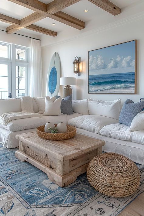 Coastal Apartment Decor, Modern Coastal Living Room Ideas, Beachy Apartment, Modern Coastal Living Room, Coastal Apartment, Coastal Decorating Living Room, Living Room Decor Inspiration, Coastal Living Rooms, Ormond Beach