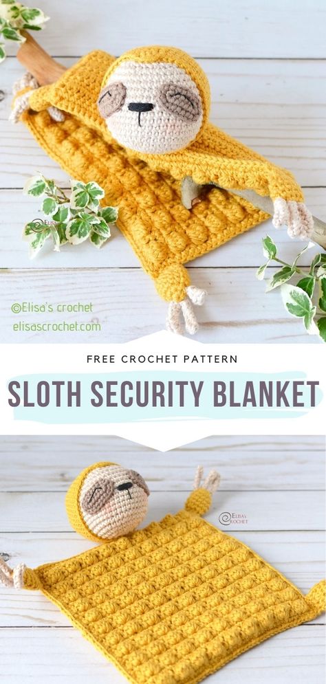 Crochet Sloth Security Blanket, Easy Crochet Lovey Pattern, Crochet Sloth Lovey, Crochet Sloth Blanket Pattern Free, Crochet Sloth Lovey Free Pattern, Sloth Lovey Crochet Pattern, Crochet Sloth Blanket, Sloth Crochet Blanket, Crochet Baby Lovies Free Pattern