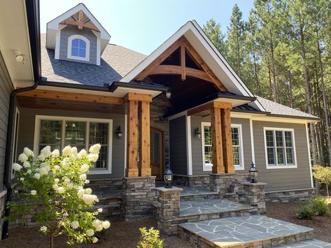 Gray House Exterior White Trim Cedar Shakes, Craftsman House Exterior, Rock Homes, Cottage Colors, Farmhouse Exterior Colors, Exterior House Siding, Tennessee House, Colonial House Exteriors, Gray House Exterior