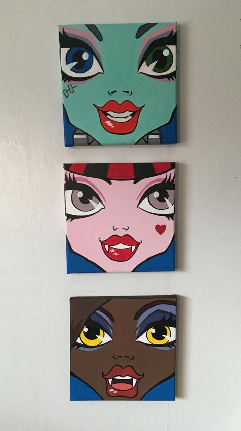 Monster High Box Art, Easy Monster High Drawings, Monster High Painting Ideas, Monster High Painting, Monsters Inc Painting Canvases, Trippy Powerpuff Painting, Monster Painting Acrylic, Disney Canvas Art, Small Canvas Paintings