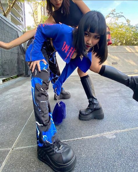 Demonia Shoes on Instagram: “Going off the rails on a crazy train w/ @suhsi.be & @cyiichengg in #Demonia Stomp-08 platform sneakers & Shaker-100 knee high boots 🖤💀.…” Demonia Stomp 08 Outfit, Demonia Shaker 52 Outfit, Shaker 52 Demonia, Knee High Demonia Boots, Demonia Shoes Outfit, Demonia Stomp 08, Demonia Boots Shaker 100, Goth Fits, Demonia Shoes