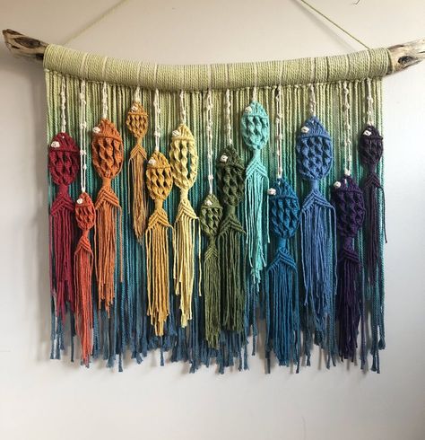 21 Macrame Ideas In 2021 268 Macrame Wall Hanging Over Bed, Macrame Fish, Ocean Theme Decorations, Simpul Makrame, Art Macramé, Pola Macrame, Macrame Wall Hangings, Macrame Wall Art, Macrame Patterns Tutorials