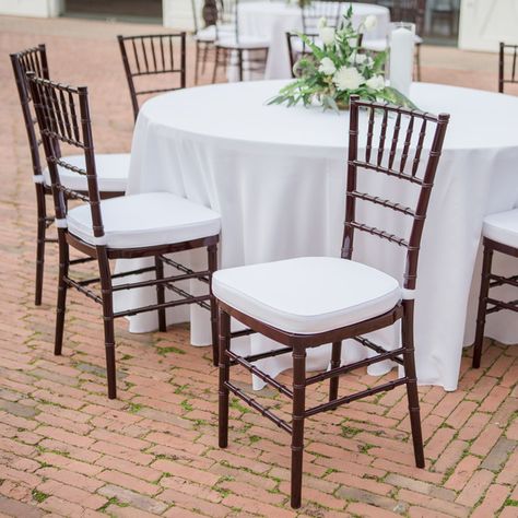 mahogany chiavari chair * - Terri Smith Chiavari Chairs Wedding, Chairs Wedding, Chivari Chairs, Chiavari Chairs, White Cushions, Wedding Chairs, Event Rental, Outdoor Furniture Sets, Dining Chairs