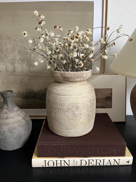 Vintage Wood Pot Large Bleached Wood Vase from Etsy Vase Styling, Wood Pots, Bleached Wood, Modern Vintage Decor, Wood Vase, Vintage Vase, Kitchen Decor Items, Book Decor, Fashion Bloggers