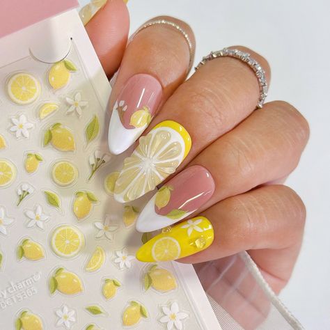 1-6, which NEW & trendy summer nail art sticker is your fave? 🌺🍋🌸🌿🐚🪸 Comment below! 👇 Save & share for summer nail inspo! Featuring @daily_charme new stickers: 🌺 Tropical Hibiscus 🍋 Lemon Blossoms 🌸 Plumeria Blossoms - 3D Embossed 🌿 Tropical Retreat - Metallic Gold 🐚 Coastal Treasures 🪸 Under the Sea - 3D Embossed #summernails #cateyenails #holonails #chromenails #glitternails #3dnails #fruitnails #flowernails #reflectivenails #nailartstickers #naildesigns #nailart #nailinspo #nailtrends ... Nails Fruit Summer, Summer Nails Citrus, Watermelon French Nails, Blueberry Lemon Nails, 3d Lemon Nails, Lemon Acrylic Nails, Citrus Manicure, Citron Nails, Lemon Nails Art