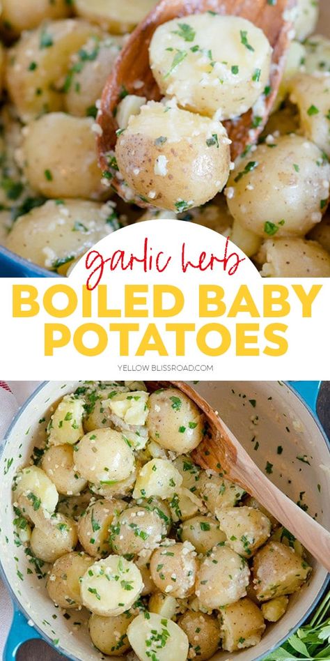 Boiled Yellow Potatoes, Baby Yellow Potatoes Recipes, Boiled Small Potatoes Recipe, Boiled Baby Potato Recipes, Boiled Potato Recipes, Garlic Baby Potatoes, Garlic Butter Baby Potatoes, Baby Yellow Potatoes, Boiled Potatoes Recipe