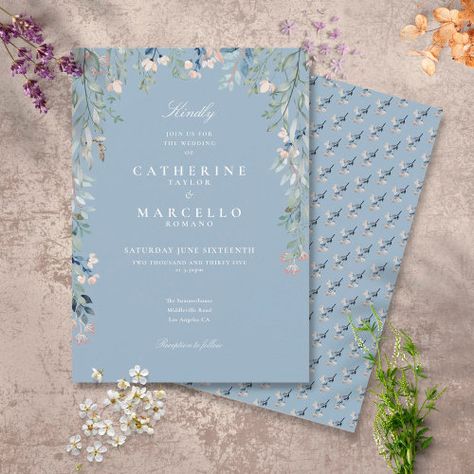 $2.92 | Dusty Blue Wildflowers Floral Greenery Wedding #dusty blue, wedding invitation, greenery, floral, spring, garden foliage watercolor, summer botanical, watercolor floral wedding invitation, rustic, elegant typography Blue Floral Wedding Invitations, Garden Foliage, Foliage Watercolor, Floral Wedding Inspiration, Blue Wildflowers, Wedding Invitation Trends, Blue Floral Wedding, Blue Wedding Inspiration, Spring Wedding Invitations