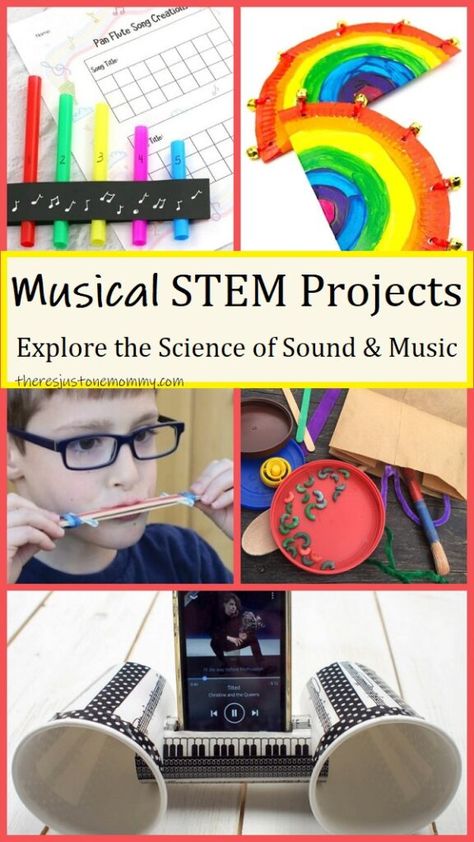 Explore the science of sound with these fun music STEM activities for kids. Discover 12+ musical STEAM projects for all ages, from preschool to middle school. #STEMactivities #STEAMactivities #STEMforkids Music Science Preschool, Stem Lesson Plans Middle School, Sound Experiments For Middle School, Musical Math Activities For Preschoolers, Music Stem Activities, Elementary Music Art Projects, Music Science Experiments, Music Stem Activities For Kids, Music Camp Activities