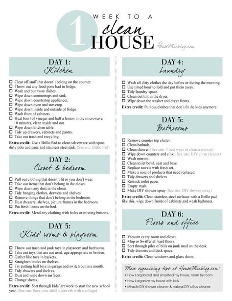 Printable checklist - 1 week schedule to a clean and organized house in 1 hour a day Declutter In A Week, 2 Hour Cleaning Checklist, 2 Hour House Cleaning Checklist, 3 Day Cleaning Schedule, Clean House Checklist One Day, How To Plan Your Week, Emergency Cleaning, Spring Apartment, House Schedule