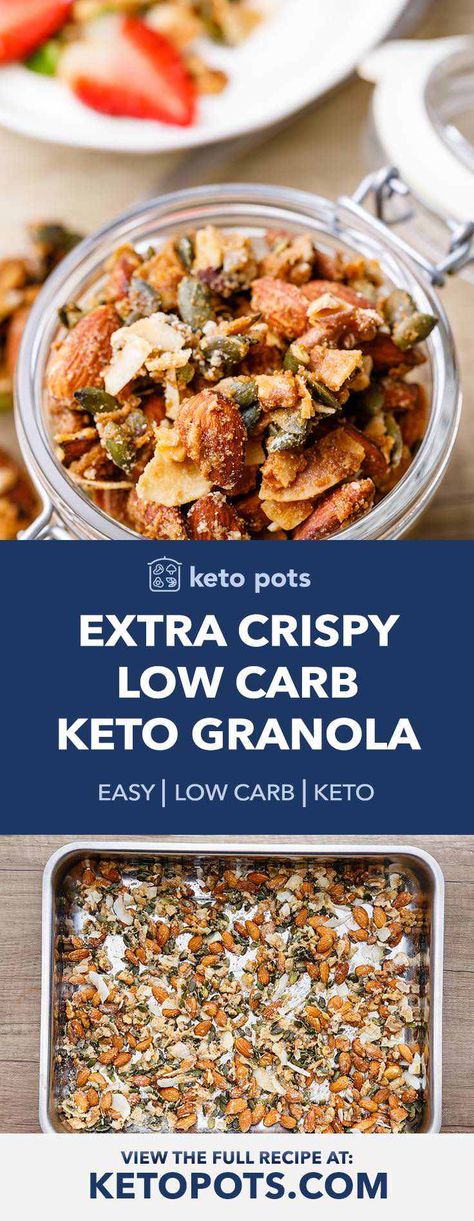 Extra Crispy Low Carb Keto Granola (With Clusters) - Keto Pots Keto Munchies, Crispy Granola, Aip Snacks, Lchf Snacks, Lchf Breakfast, Why Keto, Healthy Board, Lchf Dessert, Low Carb Granola