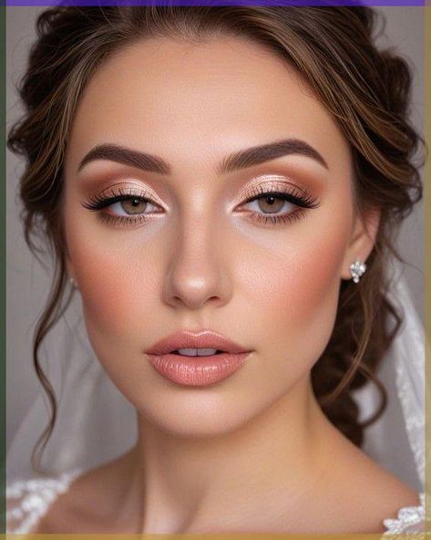 Soft Pink Wedding Makeup Natural Looks, Desert Rose Makeup Look, Wedding Makeup Gold Natural, Timeless Bride Makeup, Eye Makeup Gold Natural, Make Up Wedding Brown Eyes, Wedding Makeup Looks For Hazel Eyes, Engagement Makeup Look Natural, Soft Glam Fall Wedding Makeup