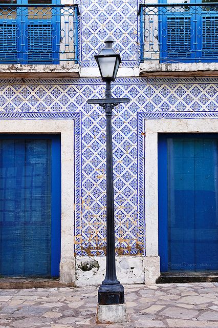 Blue Doors, Brazil Travel, Portuguese Tiles, Historic District, Street Lamp, Blue Door, Beautiful Doors, Colonial House, Street Light