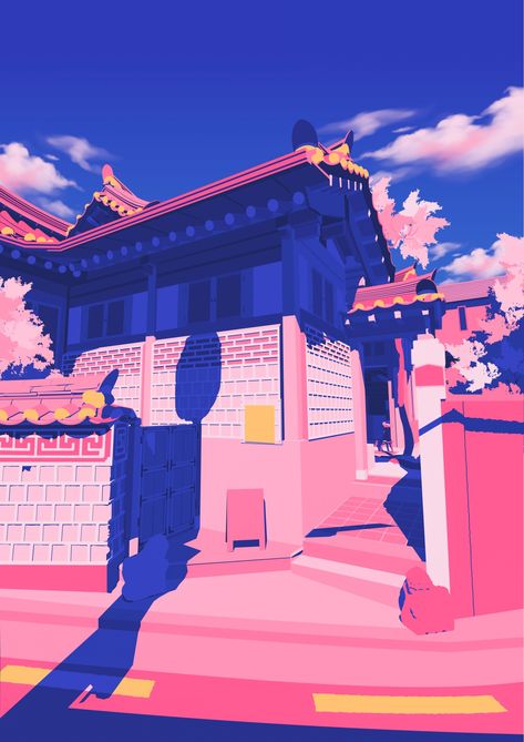 Vector Illustration of Hanok From Bukcheon, Seoul, South Korea Seoul Illustration City, South Korea Illustrations, Korean Art Wallpaper, Korea Poster Design, Seoul Drawing, Korea Graphic Design, City Pop Illustration, Seoul Illustration, Korea Illustration