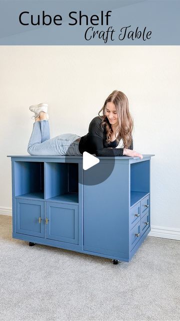 Kristy Letterly | DIY + Home + Design on Instagram: "How many things do you think I can make out of cube shelves?  This time I took these broken 2x2 IKEA Kallax cube shelves and restored them to build this awesome new craft table for the office!  I used my @loctiteglue Power Grab Ultimate Crystal Clear Construction Adhesive to repair the units and to attach poplar board to the door and drawer fronts!  These shelves were falling apart and now they have a whole new life!  What would you use this for?  #ikeahack #ikeakallax #diyhomeprojects" Kallax Table Hack, Kallax Doors, Kallax Inspiration, Ikea Cubes, Upcycle Table, Interior Design Principles, Armstrong Ceiling, Ikea Kallax, Cube Shelves