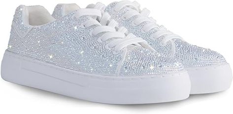 Amazon.com | Suokdil Sparkle Rhinestone Sneakers for Women Bling Rhinestone Sneakers White Shoe Glitter Fashion Bedazzled Platform Tennis Shoes Bride Sequin Wedding Party Trendy Shoe (Numeric_7_Point_5) | Fashion Sneakers Bling Sneakers, Rhinestone Sneakers, Platform Tennis Shoes, Platform Tennis, Shoes Bride, Glitter Fashion, Birthday Fits, White Shoe, Sparkle Shoes