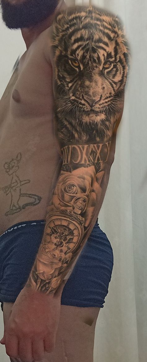 Tiger Full Sleeve Tattoo Design, Full Sleeve Tattoo Design, Sleeve Ideas, Full Sleeve Tattoo, Sleeves Ideas, Sleeve Tattoo, Full Sleeve, Tattoo Design, Sleeve Tattoos