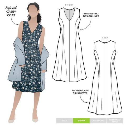 Plus Size Top Pattern, Panel Dress Pattern, Sundress Sewing Patterns, Panelled Dress, Dress Pdf Pattern, Style Arc, Plus Size Patterns, Sewing Clothing, Sewing Clothes Women