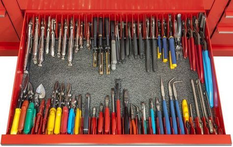 Buy or Build: Organizing Your Pliers - GarageSpot Tool Drawers, Garage Tool Organization, Tool Board, Garage Tool Storage, Garage Organize, Tool Box Organization, Tool Rack, Tool Box Storage, Diy Garage Storage