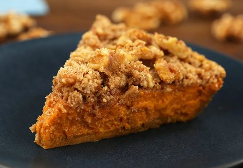 Harvest Walnut Pumpkin Pie Recipe | Allrecipes Pumpkin Pie Recipe Allrecipes, Maple Flavoring, Walnut Topping, Gluten Free Shortbread Cookies, Gingerbread Man Recipe, Pumpkin Cobbler, Walnut Pie, Yummy Pie Recipes, Gluten Free Shortbread