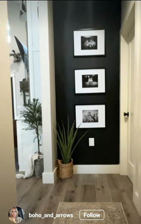 Hallway Accent Wall, Accent Wall Hallway, End Of Hallway Decor, Wall Decor For Hallway, Wax Room, End Of Hallway, Hallway Wall Decor Ideas, Cozy Reading Chair, Black Accent Walls