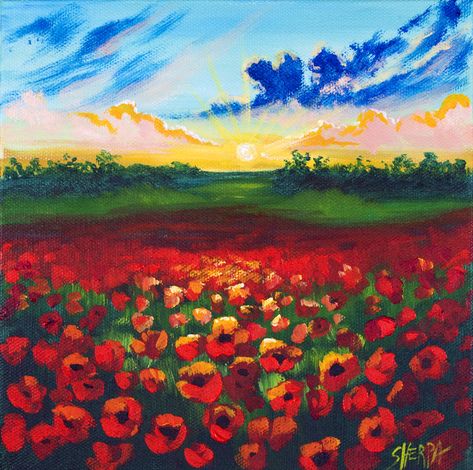 Learn How to paint a Field of Poppies  Acrylic April Daily Painting on Canvas step by step, free video lesson and traceable. Day 18 Enjoy this Beginners step by step how to paint full acrylic art lesson! Paint better in 30 days. Image is property of The Art Sherpa and intended for the Students Personal education and Enjoyment. For questions regarding using any Art Sherpa painting in a commercial setting labs@theartsherpa.com #AcrylicApril #AcrylicApril2020 #AcrylicAprilItsNoJoKe #AACH Acrylic Poppy Painting, Painting For Beginners Videos, Poppy Field Painting, Poppy Flower Painting, Canvas Painting For Beginners, Abstract Painting Diy, Art Sherpa, Painting Step By Step, The Art Sherpa