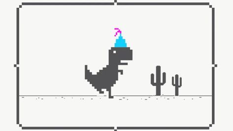 Play Chrome Dinosaur Game Birthday Edition - elgooG No Internet Dinosaur, Internet Dinosaur, Chrome Dinosaur, Dinosaur Game, Dinosaur Games, No Internet, Internet Games, T Rex Dinosaur, Birthday Hat