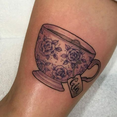 Tea Party Tattoo Ideas, Traditional Tea Cup Tattoo, Traditional Teacup Tattoo, Tea Party Tattoo, Teacup Tattoo Vintage, Cup Of Tea Tattoo, Tea Cup Tattoo, Teapot Tattoo, Tea Tattoo