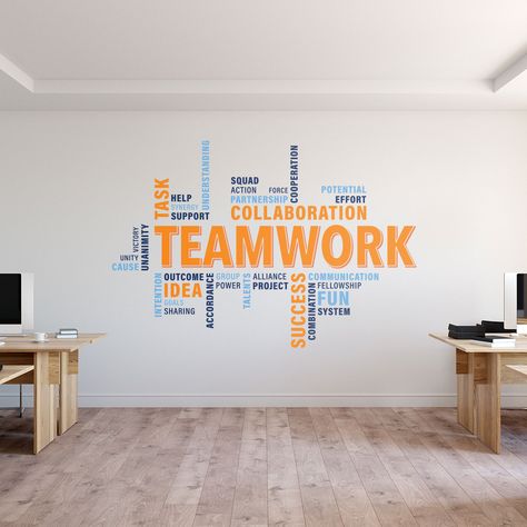 Work Values, Office Decals, Office Wall Graphics, Office Wall Design, Wall Stickers Quotes, Office Wall Decals, Creative Office, Office Branding, Wall Art Office