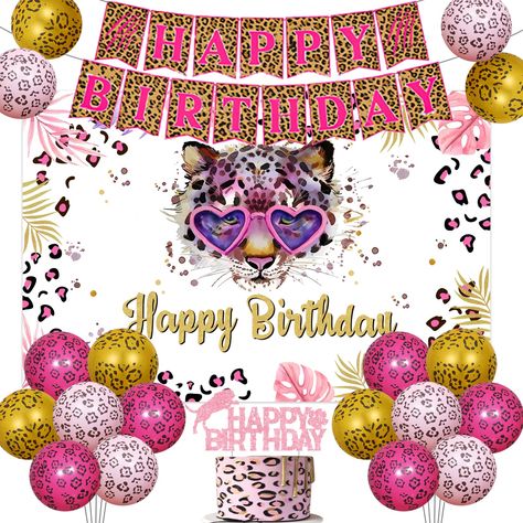 PRICES MAY VARY. Package Includes: The leopard print birthday party decorations include 18 x latex balloons 12 inches, 1 x pink leopard backdrop 3 x 5 ft, 1 x cheetah happy birthday banner, 1 x leopard cake topper, 1 x pink leopard foil balloon 26 x 37 inches, 2pcs white ribbons, 2pcs transparent plastic straws Leopard Themed Party Decoration: Our leopard print birthday party decorations use leopard dots as major patterns, the colors and prints are very clear, wild and vibrant, which will create Pink Leopard Cake, Cheetah Print Birthday, Cheetah Birthday Party, Leopard Cake, Cheetah Party, Cheetah Birthday, Jungle Theme Birthday, Pink Cheetah Print, Girl Birthday Decorations