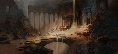 Ruins underground by Asahisuperdry Underground Ruins, Desert Temple, Fantasy Dungeon, Landscape Concept, City Pictures, Fantasy Setting, Fantasy Places, Landscape Artwork, Matte Painting