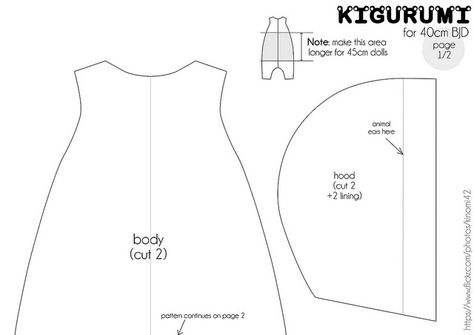 Bjd msd kigurumi pattern (A4 page 1) | My pattern for bjd ms… | Flickr Kigurumi Pattern, Doll Clothes Tutorial, Doll Clothes Patterns Free, Baby Dress Design, Clothing Patterns Free, Doll Sewing Patterns, Barbie Accessories, Doll Costume, Doll Repaint