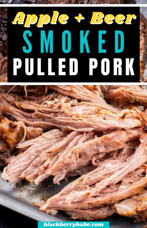 a closeup photo of pulled pork Smoked Pork Roast, Smoked Pulled Pork Recipe, Pork Roast With Apples, Smoked Pork Recipes, Apple Juice Recipe, Recipe Using Apples, Smoked Vegetables, Savory Recipe, Apple Pork