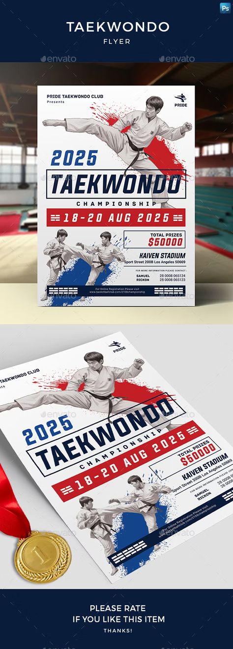 Taekwondo Flyer, Print Templates | GraphicRiver Taekwondo Tournament, Design Maker, Online Registration, Web Themes, Business Card Maker, Flyer Maker, Magazine Template, Business Brochure, Photo Template