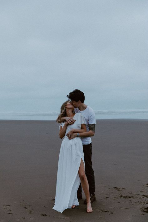 Folly Beach Engagement Photos, Tropical Beach Engagement Photos, Alys Beach Engagement Photos, Engagement Shoot At The Beach, Rocky Beach Engagement Photos, Winter Beach Couples Photoshoot, Relaxed Engagement Photos, Cloudy Beach Photoshoot, Nontraditional Engagement Photos