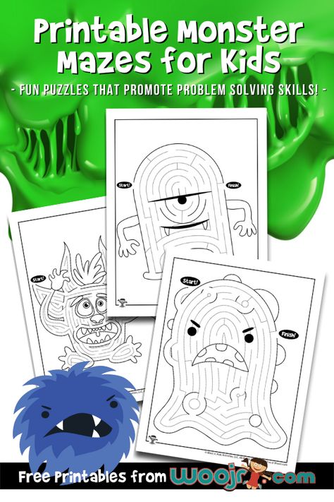 Printable Monster Mazes for Kids | Woo! Jr. Kids Activities : Children's Publishing Monster Mash Activities, Monster Activities For Kids, Monster Games For Kids, Monster Academy, Fall Preschool Worksheets, Steam Kids, Monster Activities, Storytime Ideas, Free Printable Puzzles