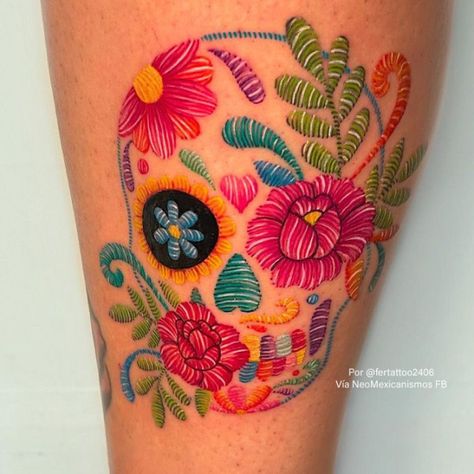 Mexican Bull Tattoo, Mexican Embroidery Tattoo Ideas, Mexican Art Tattoos For Women, Mexican Theme Tattoos, Small Mexican Tattoo For Women, Mexican Culture Tattoo For Women, Mexican Tattoo For Women, Mexican Embroidery Tattoo, Mexico Inspired Tattoo