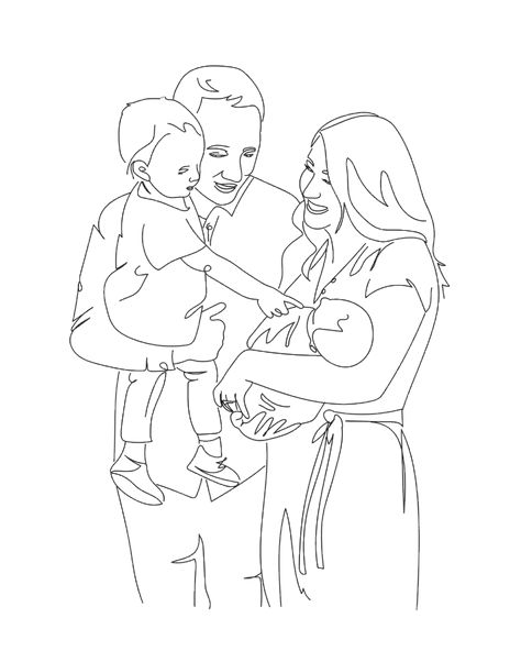 Baby Artwork, Modern Drawing, Family Drawing, Holding Baby, Custom Family Portrait, Line Art Design, Family Illustration, Australian Artists, Line Art Drawings