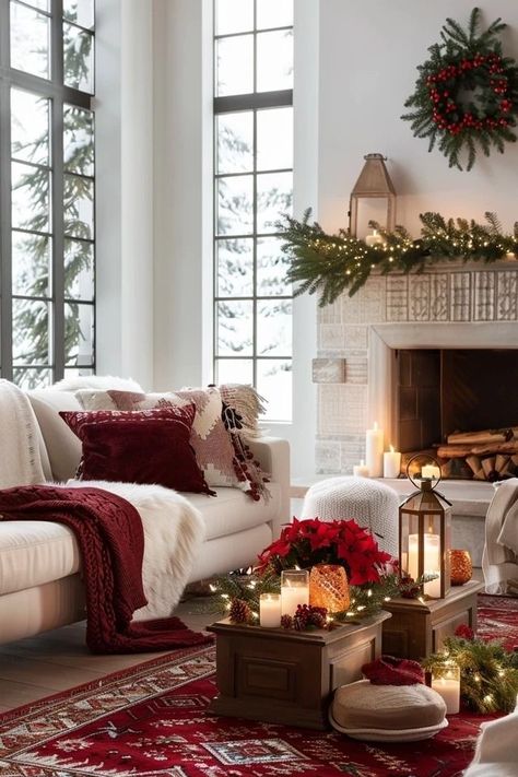 Mantel Christmas, Holiday Living Room, Rustic Mantel, Cozy Christmas Decor, Romantic Christmas, Christmas Decor Inspiration, Decor 2024, Christmas Interiors, Christmas Decorations Living Room