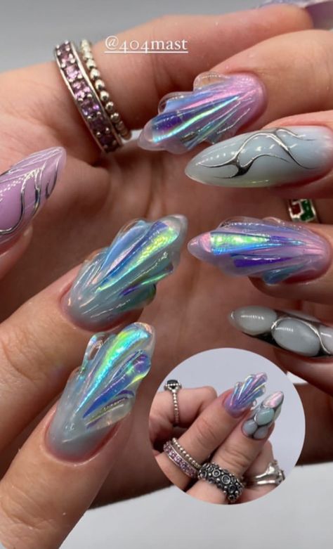 Ashnikko Nails, Nails Pink Blue, Aura Nail, Fairy Nails, Modern Nails, Grunge Nails, Mermaid Nails, Fall Acrylic Nails, Crazy Nails