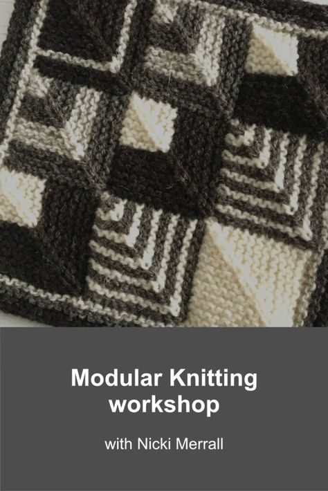 Black, white and grey mitred squares sample from Modular Knitting workshop Modular Knitting, Mitered Square, Garters And Stockings, Learn How To Knit, Granny Square Blanket, Square Blanket, Creative Workshop, Knitting Books, How To Knit