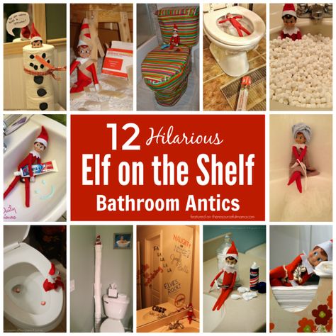 These hilarious Elf on the Shelf bathroom ideas will get you started on planning some fun and mischief for your Elf this Christmas holiday. Shelf Bathroom Ideas, Elf On The Shelf Bathroom, Wlf On The Shelf, Bathroom Holiday Decor, Elf Shelf, Elf Yourself, Xmas Elf, Elf Antics, Elf Fun