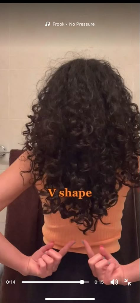 Triangle Curly Haircut, Circle Curly Haircut, Curly Hair V Shape, Chest Length Curly Hair, Curly V Haircut, V Shaped Haircut Curly Hair, V Shape Curly Haircut, V Shaped Haircut With Layers Curly Hair, U Shape Curly Haircut