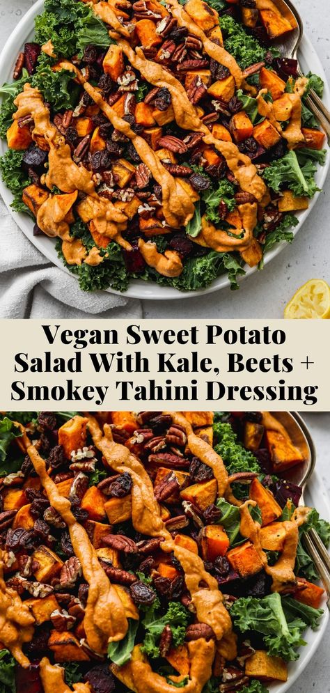 Sweet Potato Salad Cold, Sweet Potato Salads, Roasted Beets And Sweet Potatoes, Vegan Roasted Sweet Potato, Kale Sweet Potato Salad, Roasted Sweet Potato Salad, Sweet Potato Salad Recipe, Salade Healthy, Winter Salad Recipes