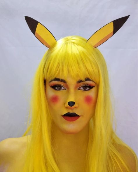 Pikachu Makeup, Comic Makeup, Pikachu Halloween, Dragon Cosplay, Halloween 23, Fantasy Unicorn, Avatar Navi, Animal Makeup, Painting Halloween