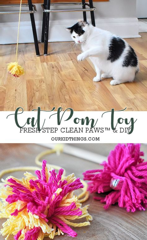 Diy Cat Wand Toy How To Make, Cat Teaser Wand Diy, Cat Wand Toys Diy, Cat Toy Diy Easy, Diy Yarn Cat Toys, Handmade Cat Toys Diy, Homemade Cat Toys Diy Easy, How To Make Cat Toys, Cat Kicker Toy Diy