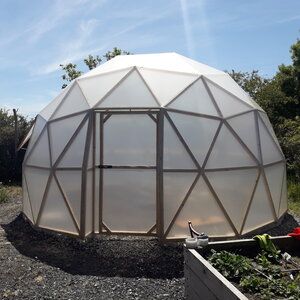 Geodesic Dome Greenhouse - 5.5m Diameter - Polythene Cover — Chris Dome Geodesic Dome Greenhouse, Geometric Dome, Glamping Pods, Dome Greenhouse, Geodesic Domes, Dome Building, Summer Houses, Yoga Retreats, Garden Rooms