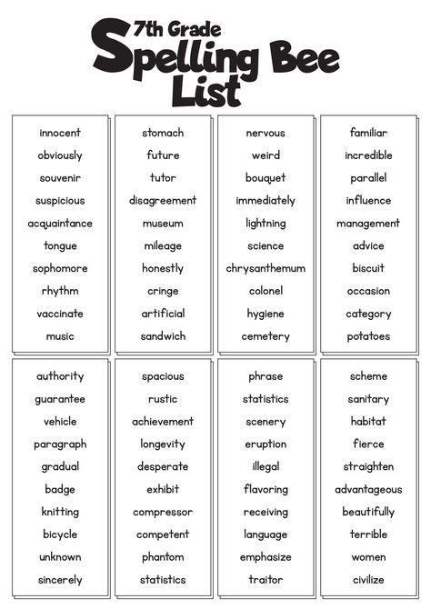 7th Grade Spelling Bee Word List Hardest Spelling Bee Words, Spelling Words For 2nd Grade Activities, 8th Grade Spelling Words List, Grade 7 Spelling Words, 7th Grade Spelling Words List, 2nd Grade Spelling Words List, 3rd Grade Spelling Words List, Hard Spelling Words, 7th Grade Spelling Words