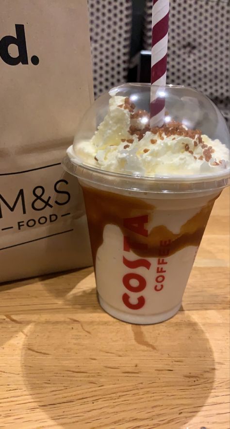 Costa Caramel Frappe, Costa Frappe, Costa Drinks, Carmel Frappe, Barista Aesthetic, Content Examples, Caramel Frappe, Salted Carmel, Ice Cream Drinks