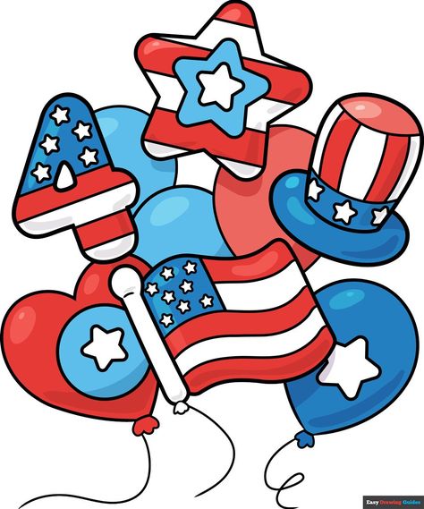 Learn How to Draw Patriotic Balloons: Easy Step-by-Step Drawing Tutorial for Kids and Beginners. See the full tutorial at https://easydrawingguides.com/how-to-draw-patriotic-balloons/ Patriotic Balloons, July Arts And Crafts, American Flag Drawing, 4th Of July Art, Science Diy, Science Drawing, July Art, Diy Party Crafts, Flag Drawing