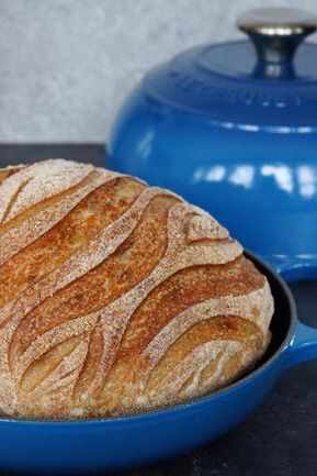 This everyday sourdough boule recipe from our partner Justin Chapple is perfect for beginners. Because the hydration level (the percent of water to flour in the recipe) is slightly lower than many sourdough bread recipes, the dough is less sticky and easier to shape. It yields a great tasting, consistent loaf with a slightly tighter crumb. Boule Bread Recipe, Bread Boule, Sourdough Boule Recipe, Boule Recipe, Sourdough Boule, Cake Sizes And Servings, Coconut French Toast, Le Creuset Recipes, Recipe Inspirations